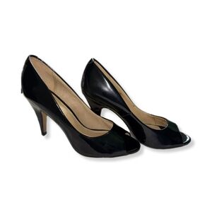 Aldo Open Toe Black Patent Leather Platform Stiletto's